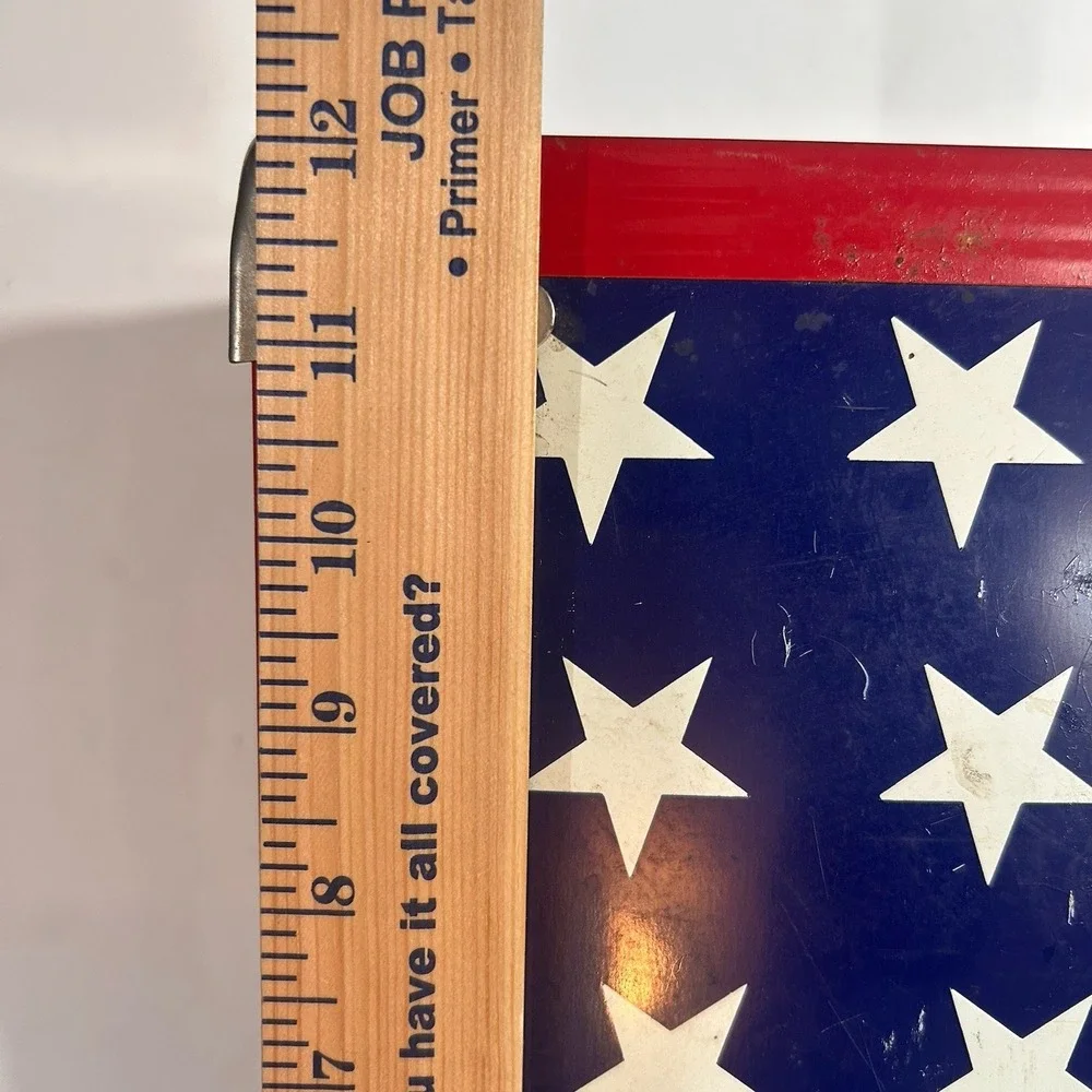 Vintage American Flag Metal Trunk Newspaper Lined Interior Patriotic Chest
